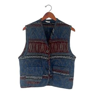 Vintage SKOOZI Southwestern Print Wool Blend Button Down Vest Size M